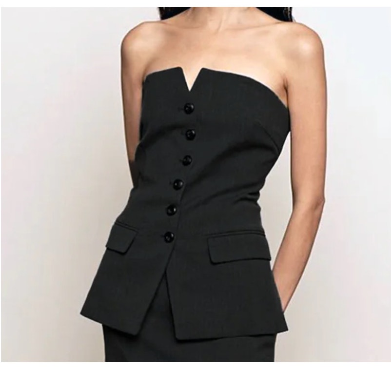 Pixie Market Black Strapless Tailored Button Vest Top M — image 4 of 8